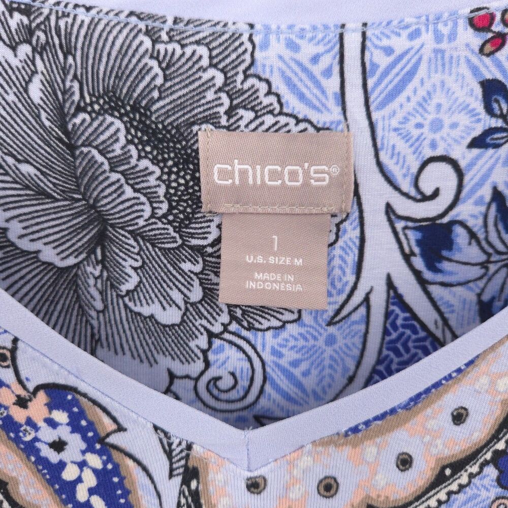 Chico's paisley tunic top Size 1 (M) purple stretch knit‎ long sleeve - Picture 5 of 8